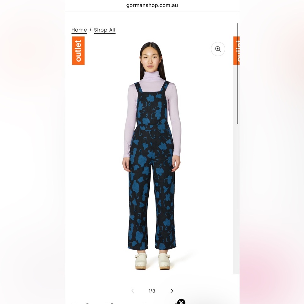 Blue clover coveralls from an online Australian brand called Gorman.